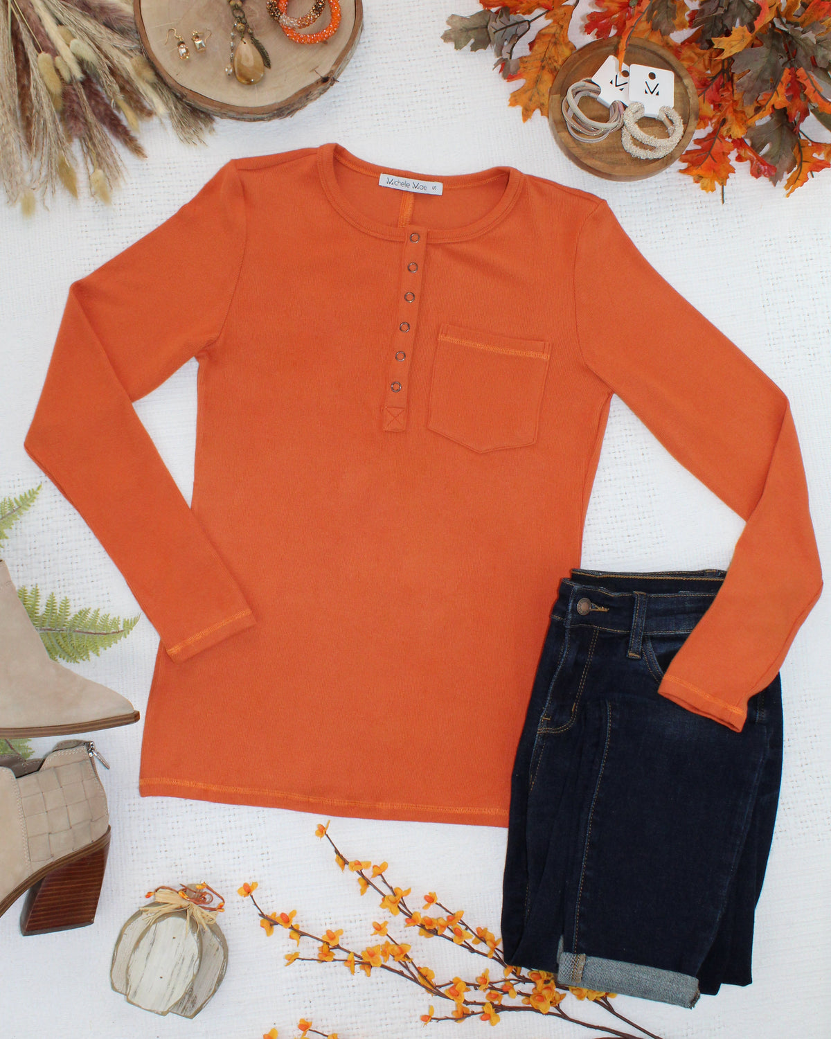Georgia Long Sleeve Top - Pumpkin Spice-Tops-Villari Chic, women's online fashion boutique in Severna, Maryland