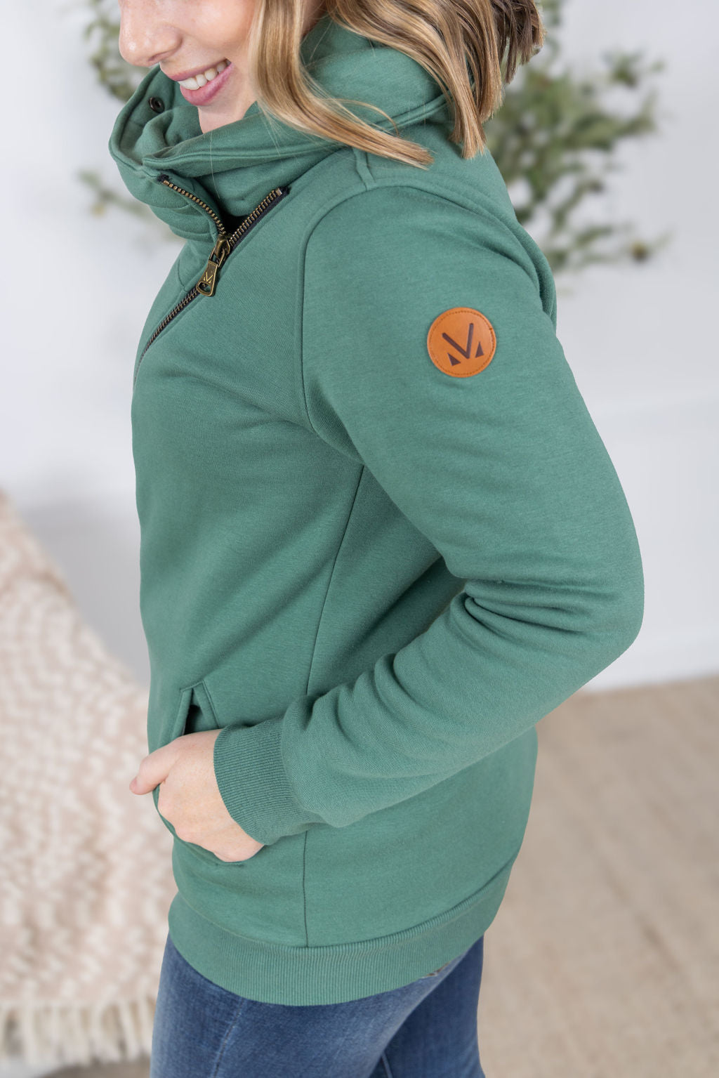 Quinn ZipUp Cowl - Fern-Sweatshirt-Villari Chic, women's online fashion boutique in Severna, Maryland