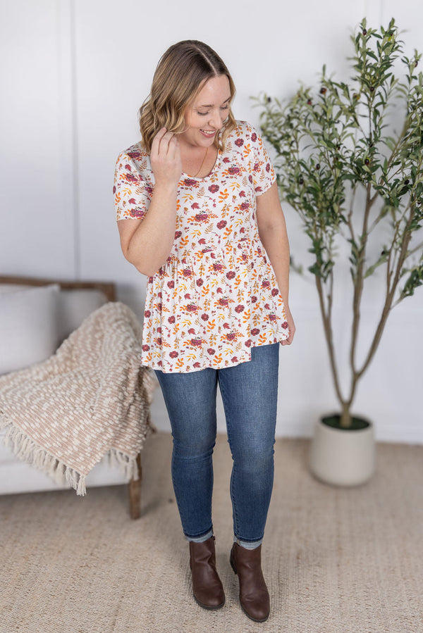 Sarah Ruffle Short Sleeve - Autumn Floral-Tops-Villari Chic, women's online fashion boutique in Severna, Maryland