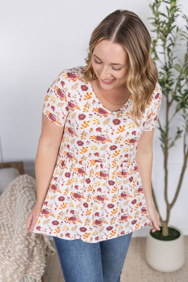 Sarah Ruffle Short Sleeve - Autumn Floral-Tops-Villari Chic, women's online fashion boutique in Severna, Maryland