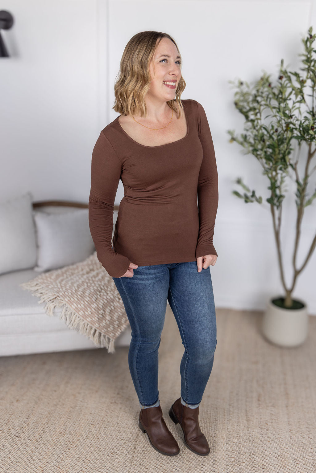 Alyssa Long Sleeve Top - Brown-Tops-Villari Chic, women's online fashion boutique in Severna, Maryland