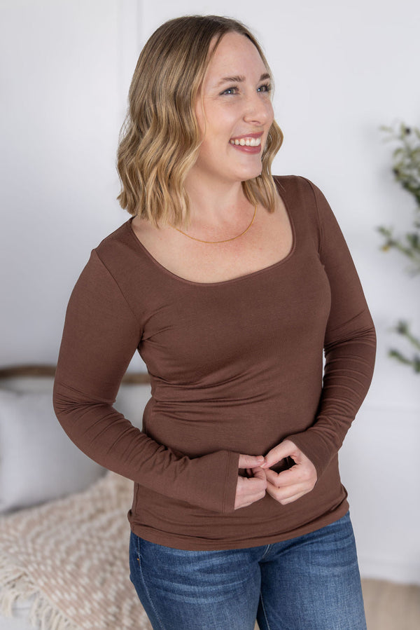 Alyssa Long Sleeve Top - Brown-Tops-Villari Chic, women's online fashion boutique in Severna, Maryland