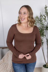 Alyssa Long Sleeve Top - Brown-Tops-Villari Chic, women's online fashion boutique in Severna, Maryland