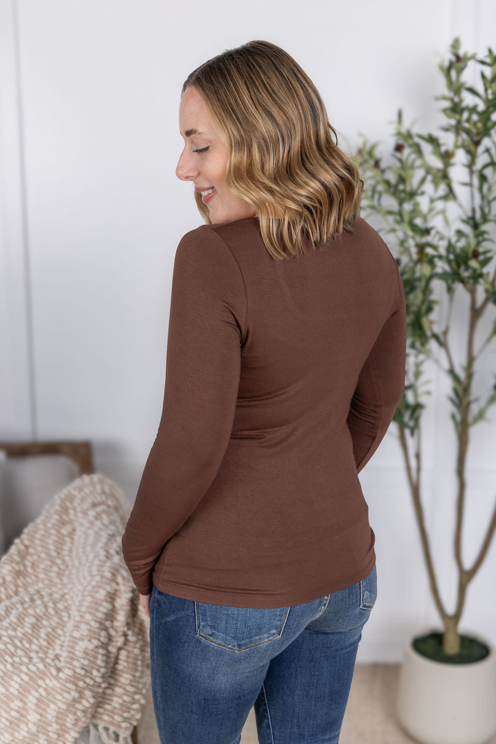 Alyssa Long Sleeve Top - Brown-Tops-Villari Chic, women's online fashion boutique in Severna, Maryland