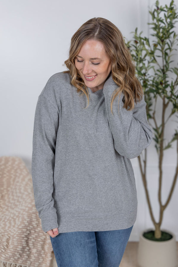 Corrine Ribbed Pullover Top - Light Grey-Pullover-Villari Chic, women's online fashion boutique in Severna, Maryland