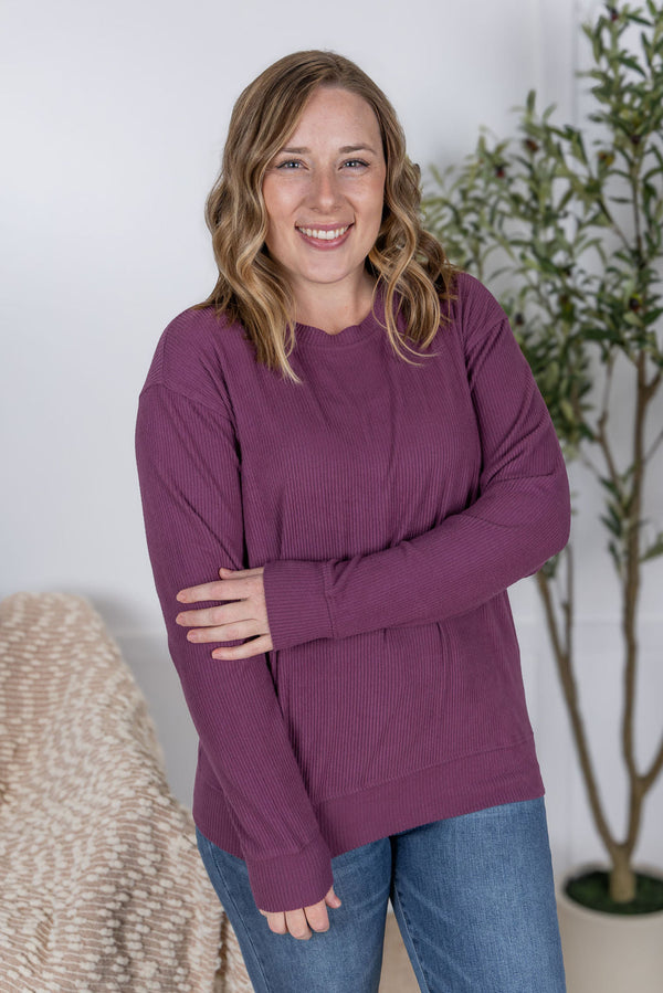 Corrine Ribbed Pullover Top - Plum-Pullover-Villari Chic, women's online fashion boutique in Severna, Maryland