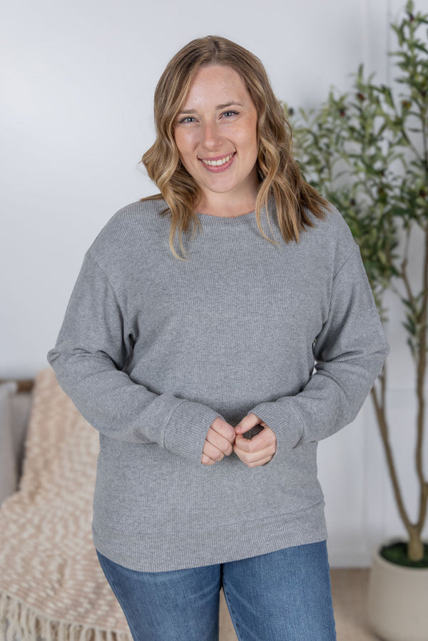 Corrine Ribbed Pullover Top - Light Grey-Pullover-Villari Chic, women's online fashion boutique in Severna, Maryland