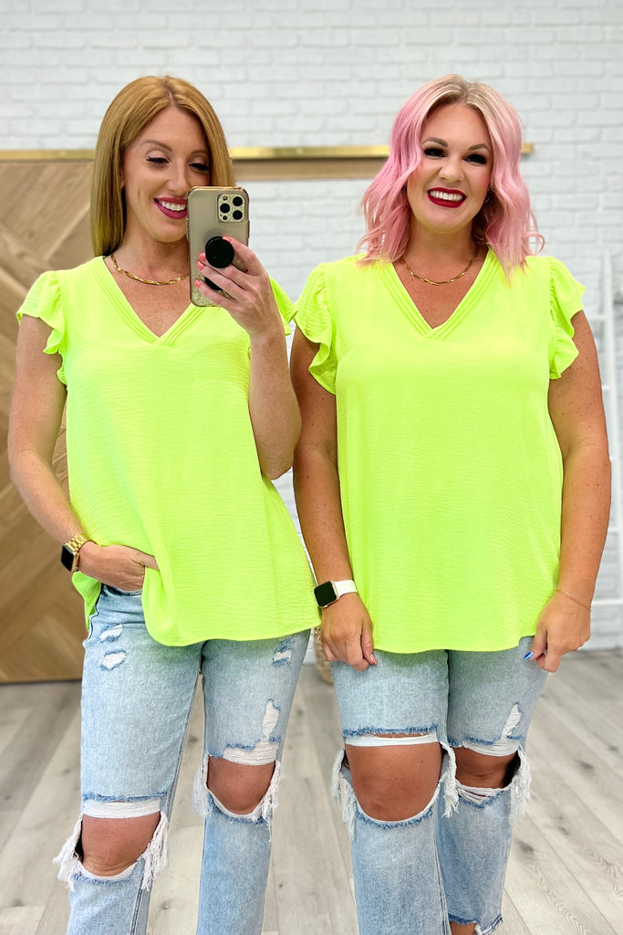 Under Neon Lights Ruffle Sleeve Top-Womens-Villari Chic, women's online fashion boutique in Severna, Maryland