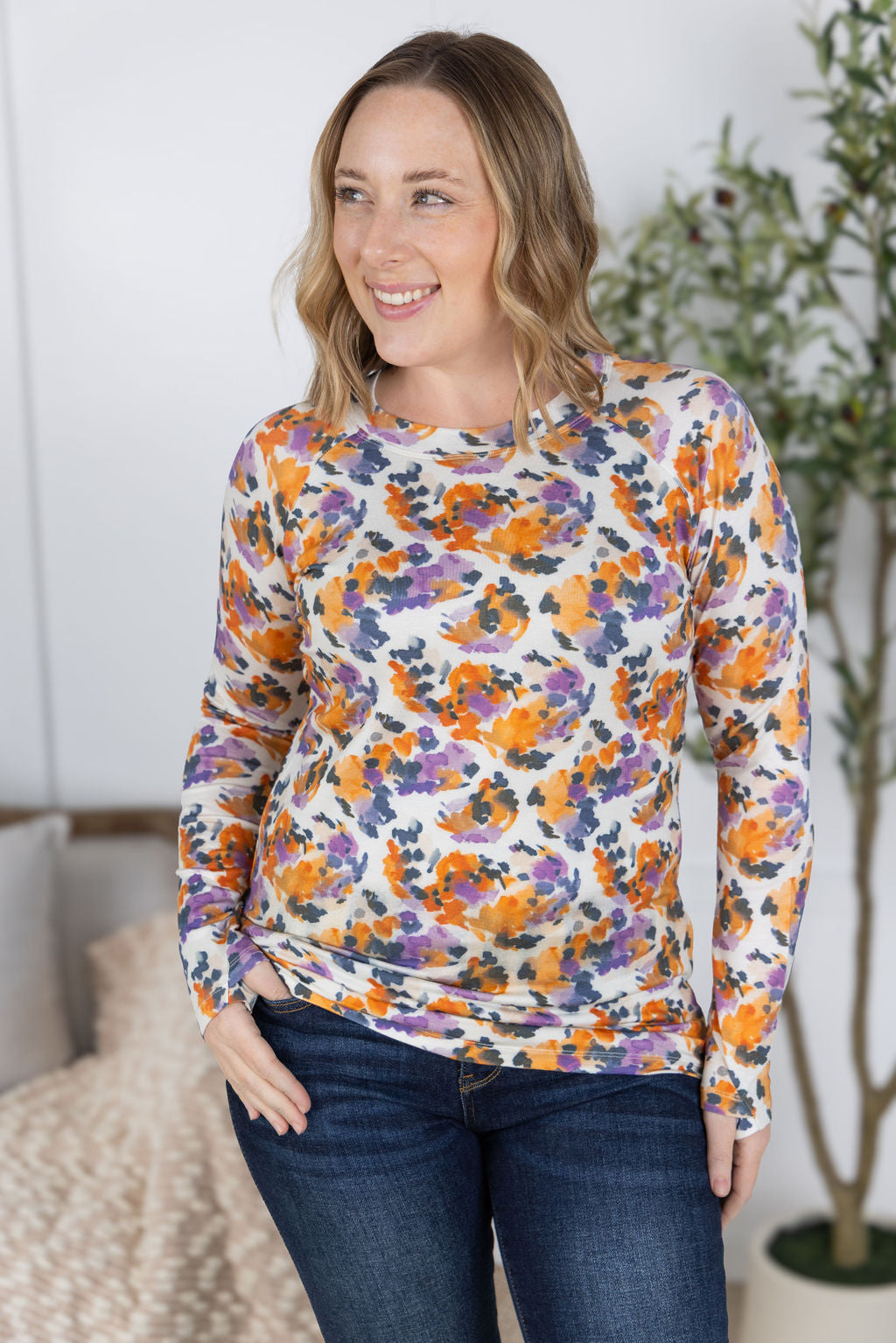 Blair Long Sleeve Top - Autumn Purple Abstract-Tops-Villari Chic, women's online fashion boutique in Severna, Maryland