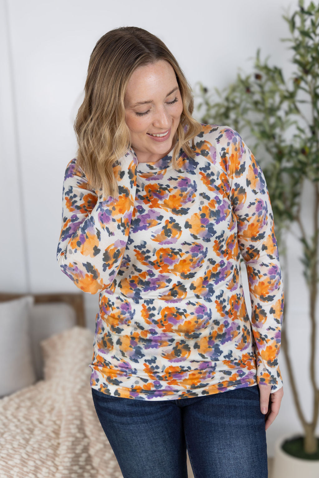 Blair Long Sleeve Top - Autumn Purple Abstract-Tops-Villari Chic, women's online fashion boutique in Severna, Maryland