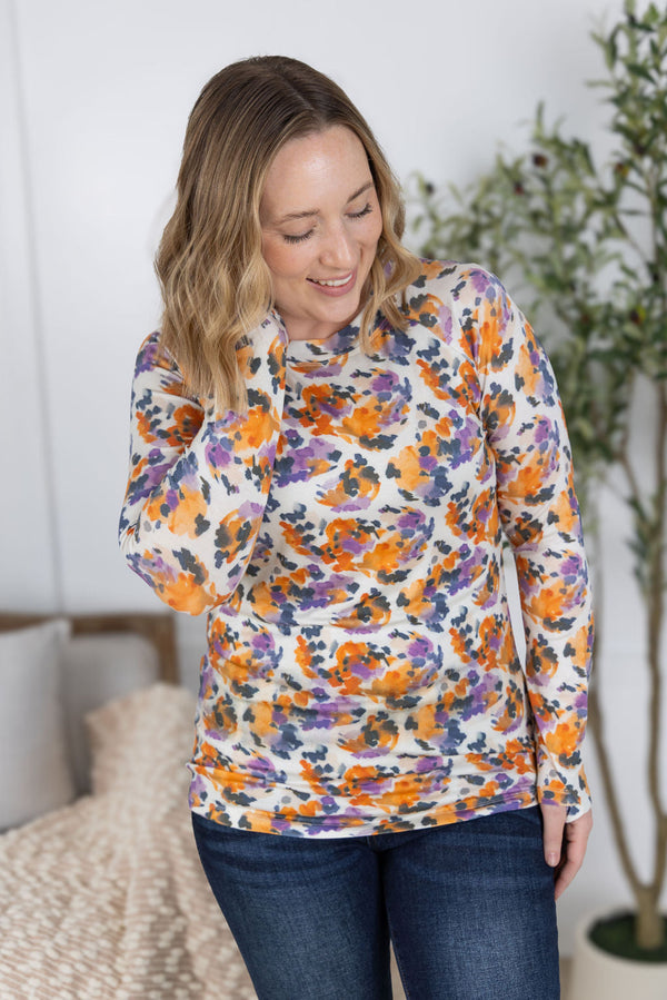 Blair Long Sleeve Top - Autumn Purple Abstract-Tops-Villari Chic, women's online fashion boutique in Severna, Maryland