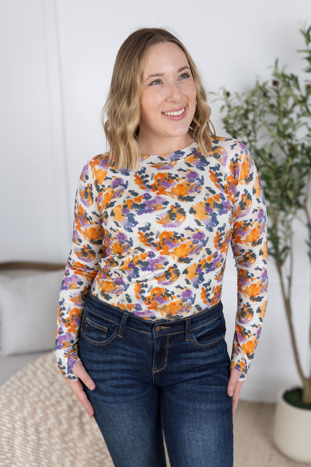 Blair Long Sleeve Top - Autumn Purple Abstract-Tops-Villari Chic, women's online fashion boutique in Severna, Maryland