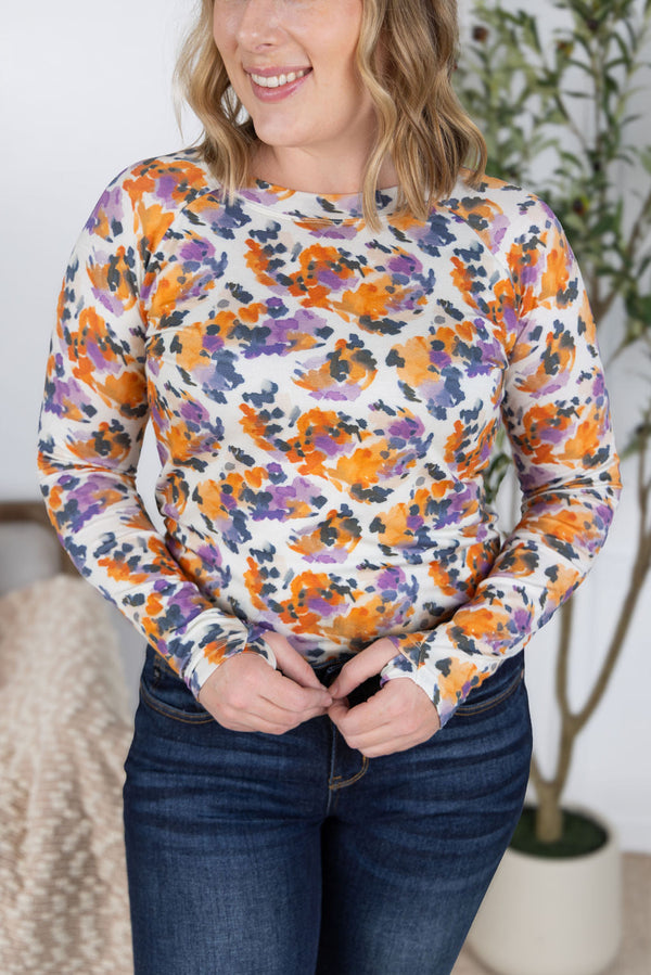 Blair Long Sleeve Top - Autumn Purple Abstract-Tops-Villari Chic, women's online fashion boutique in Severna, Maryland