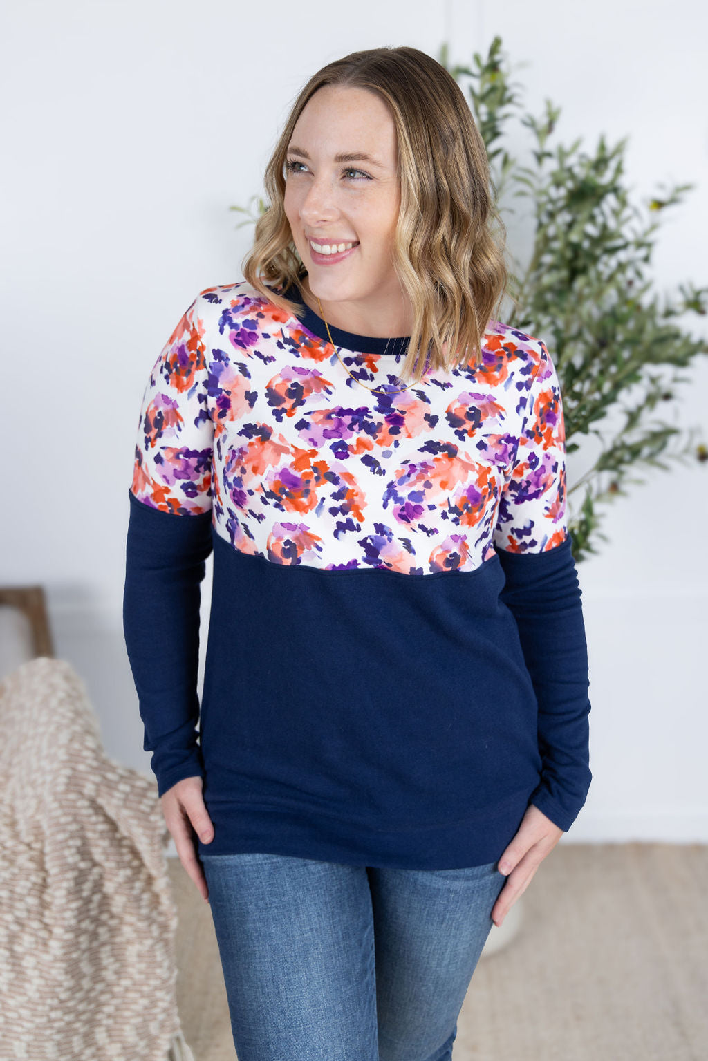Natalie Pullover - Autumn Purple Abstract and Navy-Pullover-Villari Chic, women's online fashion boutique in Severna, Maryland