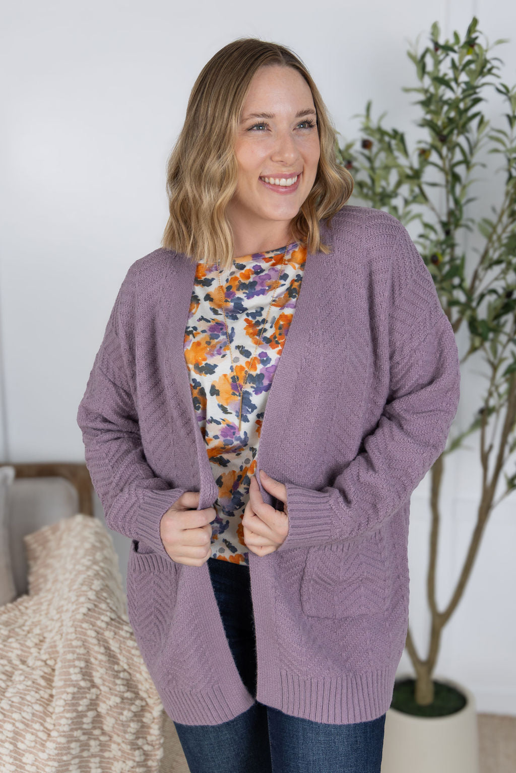 Billie Open Knit Cardigan - Dusty Purple-Cardigan-Villari Chic, women's online fashion boutique in Severna, Maryland