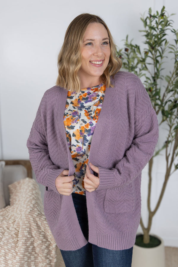 Billie Open Knit Cardigan - Dusty Purple-Cardigan-Villari Chic, women's online fashion boutique in Severna, Maryland