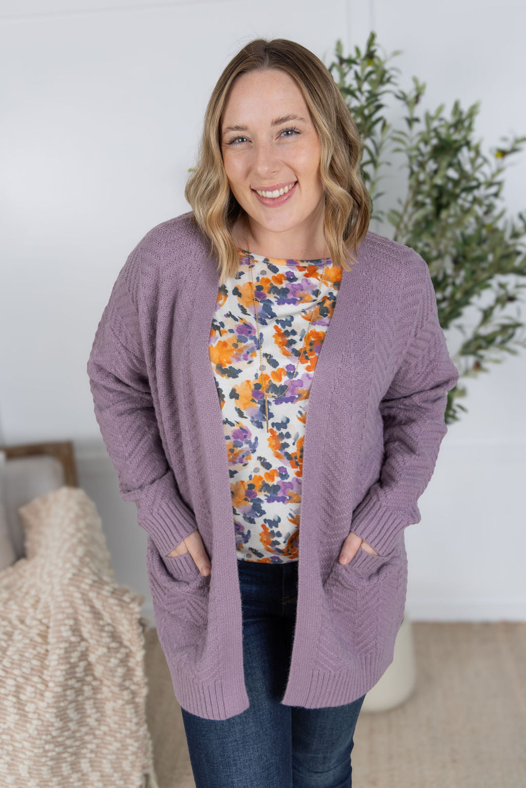 Billie Open Knit Cardigan - Dusty Purple-Cardigan-Villari Chic, women's online fashion boutique in Severna, Maryland