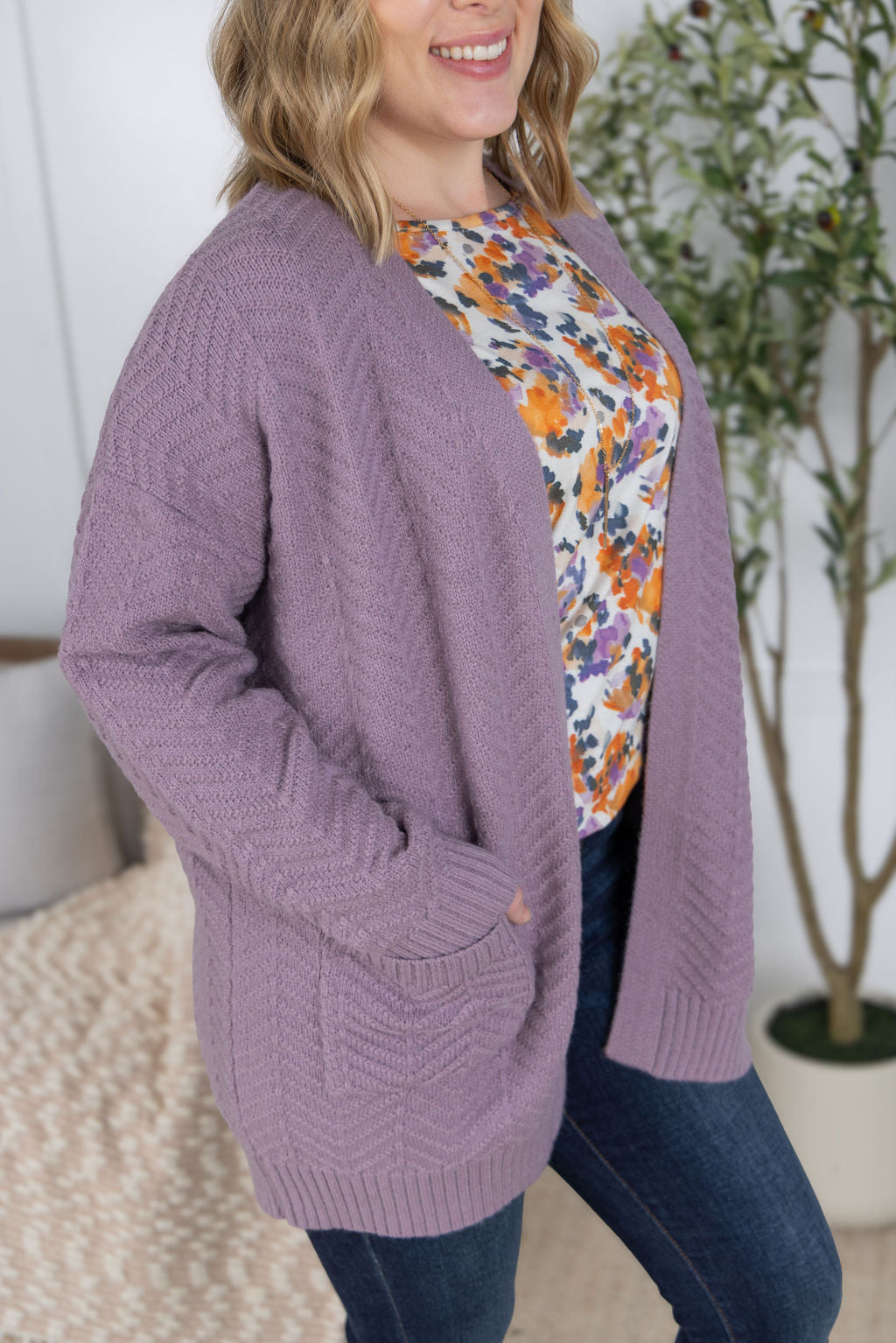 Billie Open Knit Cardigan - Dusty Purple-Cardigan-Villari Chic, women's online fashion boutique in Severna, Maryland