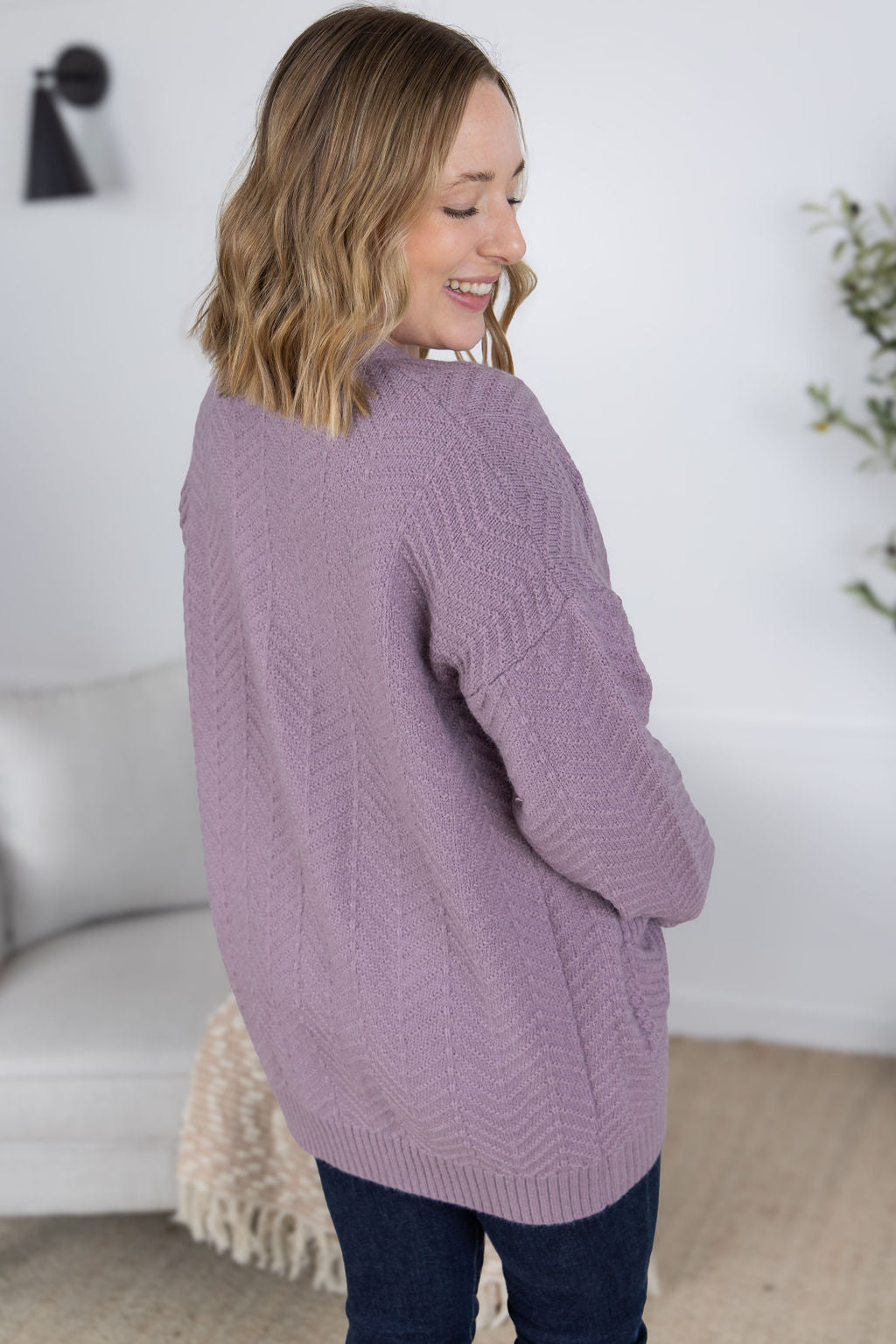 Billie Open Knit Cardigan - Dusty Purple-Cardigan-Villari Chic, women's online fashion boutique in Severna, Maryland