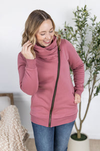 Quinn ZipUp Cowl - Mulberry-Sweatshirt-Villari Chic, women's online fashion boutique in Severna, Maryland