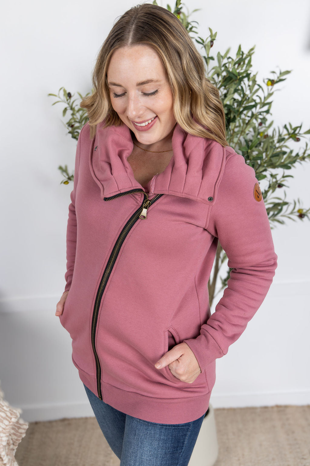 Quinn ZipUp Cowl - Mulberry-Sweatshirt-Villari Chic, women's online fashion boutique in Severna, Maryland