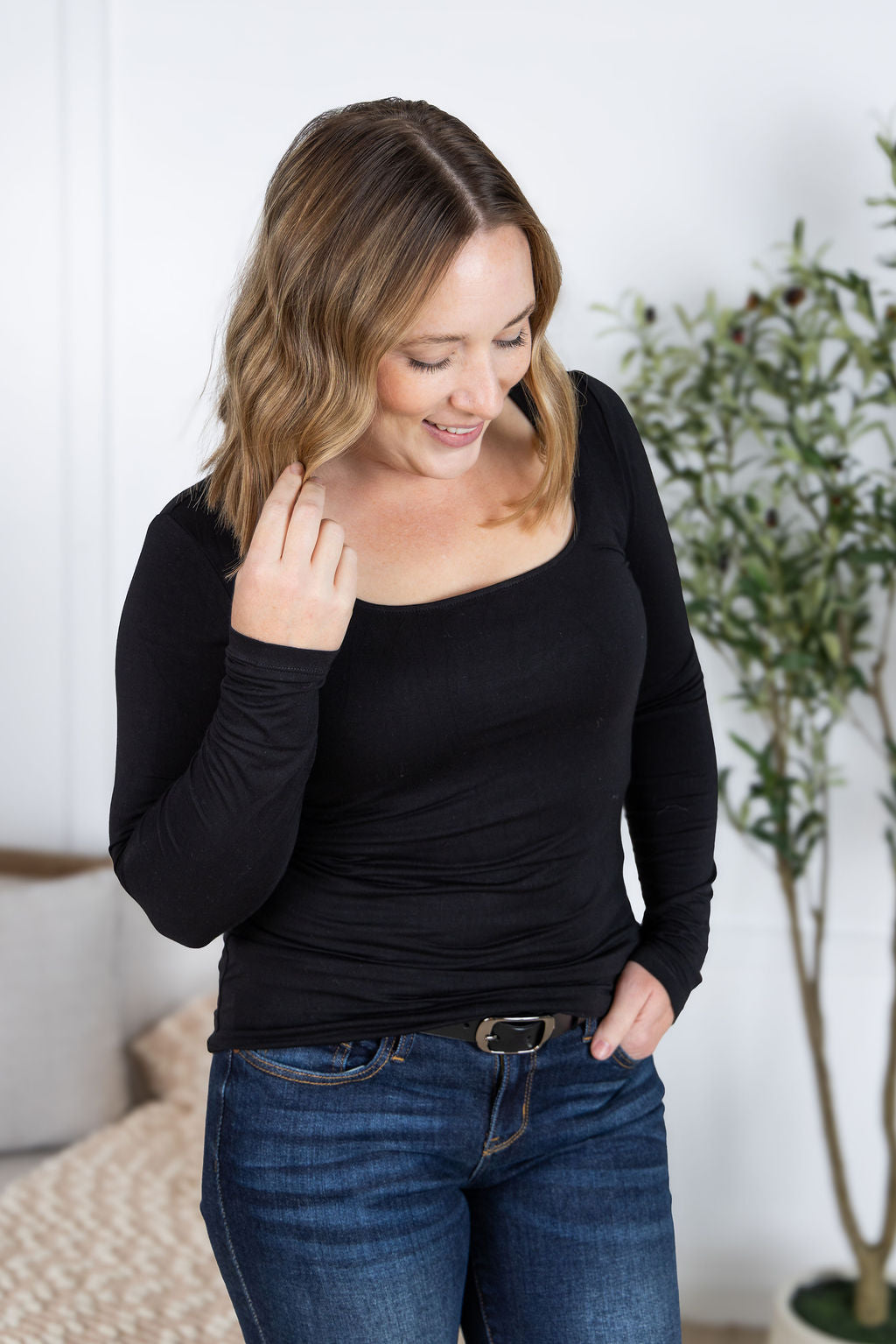 Alyssa Long Sleeve Top - Black-Tops-Villari Chic, women's online fashion boutique in Severna, Maryland