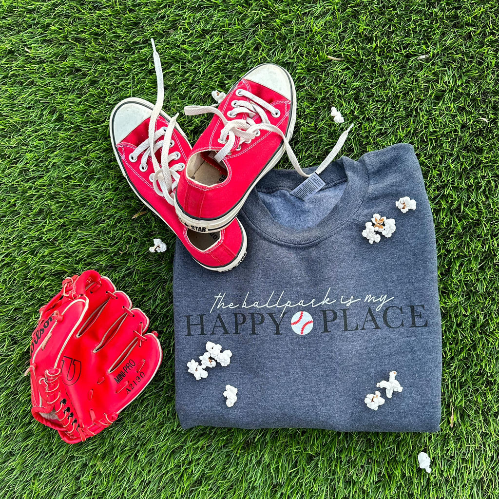 PREORDER: The Ballpark is My Happy Place Graphic Sweatshirt-Villari Chic, women's online fashion boutique in Severna, Maryland