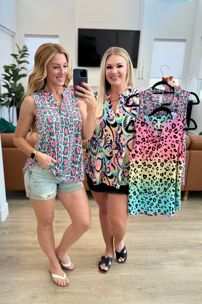 Lizzy Tank Top in Mint & Pink Leopard-Tops-Villari Chic, women's online fashion boutique in Severna, Maryland