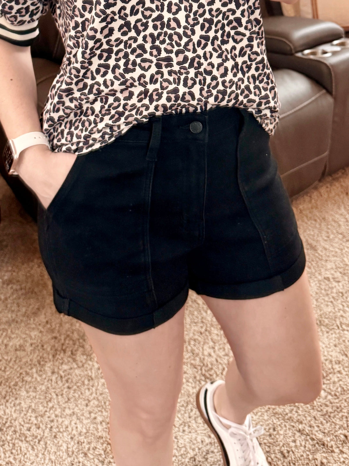 Judy Blue Weekender Shorts With Double Rolled Cuff in Black-Villari Chic, women's online fashion boutique in Severna, Maryland