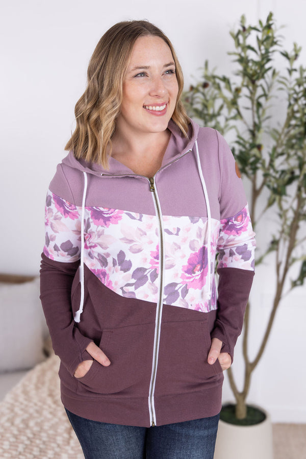 Colorblock Fullzip - Purple, Autumn Blossom, and Plum-clothing-Villari Chic, women's online fashion boutique in Severna, Maryland