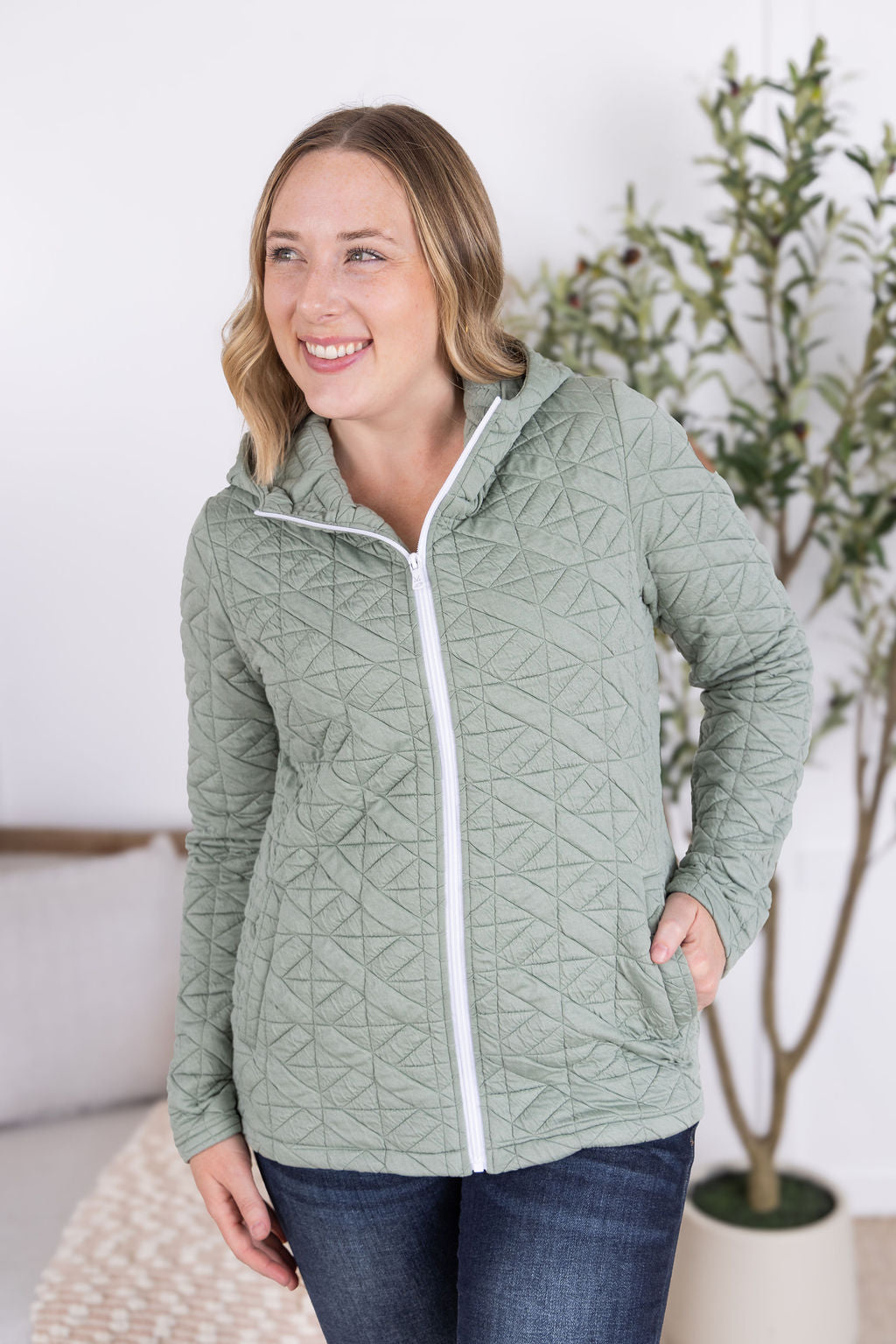 Geometric Fullzip Hoodie - Sage-hoodie-Villari Chic, women's online fashion boutique in Severna, Maryland