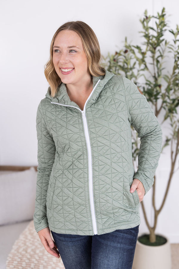 Geometric Fullzip Hoodie - Sage-hoodie-Villari Chic, women's online fashion boutique in Severna, Maryland