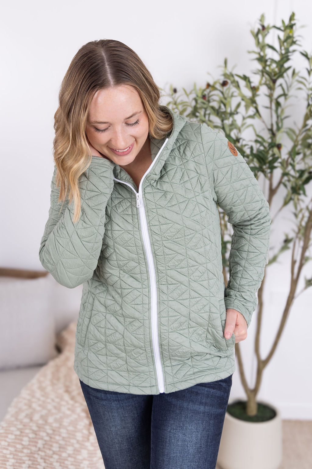Geometric Fullzip Hoodie - Sage-hoodie-Villari Chic, women's online fashion boutique in Severna, Maryland
