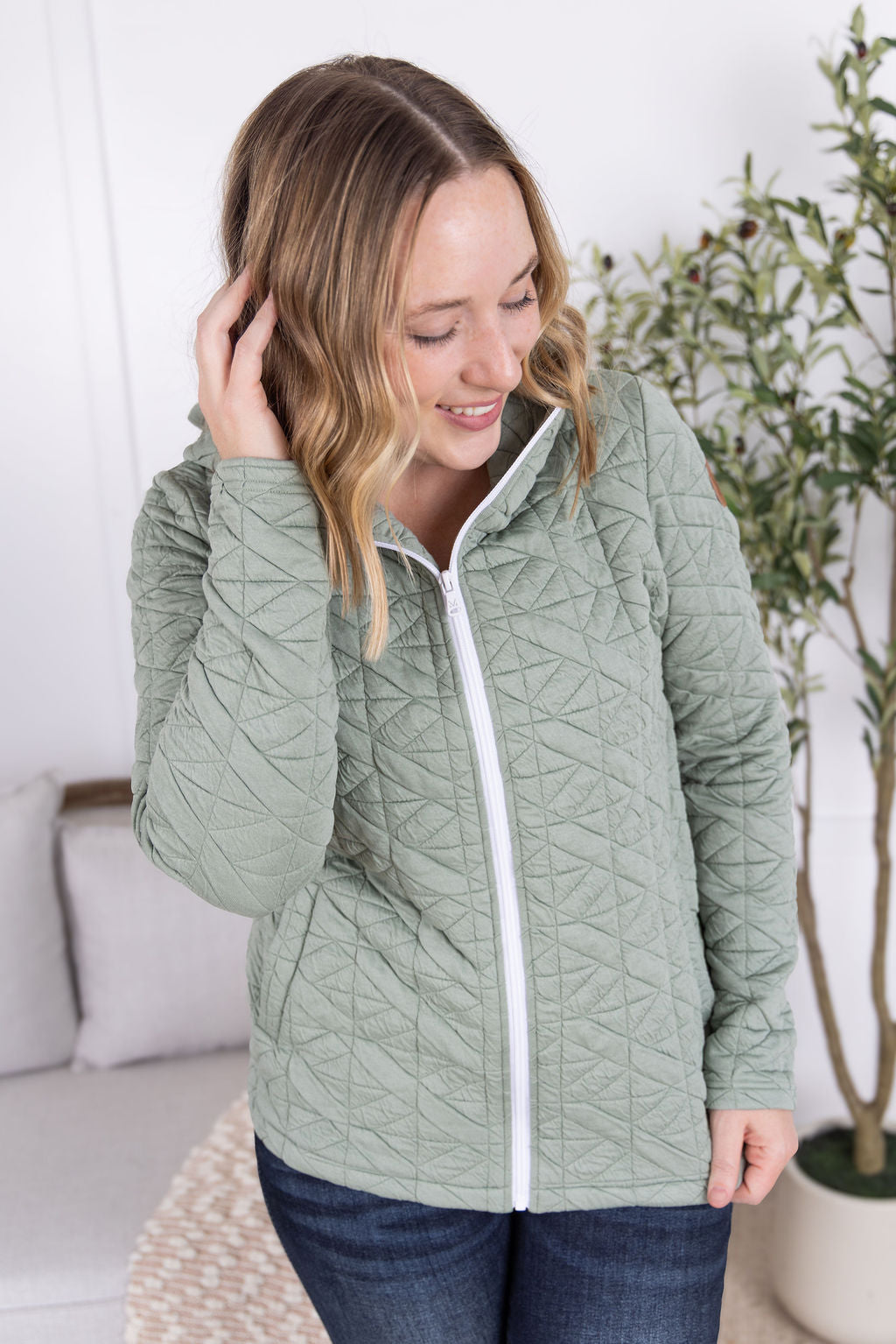 Geometric Fullzip Hoodie - Sage-hoodie-Villari Chic, women's online fashion boutique in Severna, Maryland
