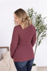 Striped Henley Long Sleeve - Burgundy-Tops-Villari Chic, women's online fashion boutique in Severna, Maryland