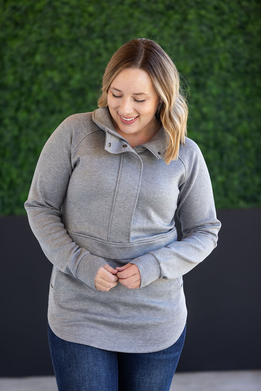 Mia Scuba Halfzip - Grey-pullover-Villari Chic, women's online fashion boutique in Severna, Maryland