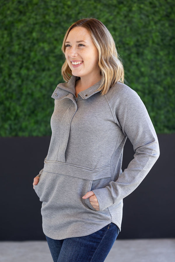 Mia Scuba Halfzip - Grey-pullover-Villari Chic, women's online fashion boutique in Severna, Maryland