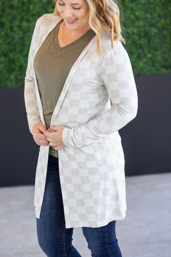 Classic Cardigan - Neutral Checkers-Cardigan-Villari Chic, women's online fashion boutique in Severna, Maryland