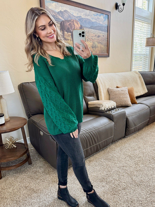 Talina Textured Sweater - Forest Green-Sweater-Villari Chic, women's online fashion boutique in Severna, Maryland