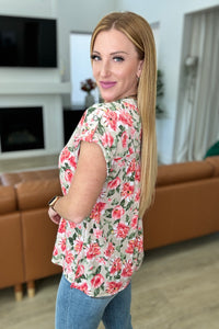 Lizzy Cap Sleeve Top in Coral & Beige Floral-Womens-Villari Chic, women's online fashion boutique in Severna, Maryland