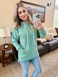 Kacey Ribbed Hoodie - Sage-clothing-Villari Chic, women's online fashion boutique in Severna, Maryland