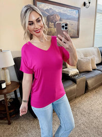 Chloe Cozy Tee - Hot Pink-Tops-Villari Chic, women's online fashion boutique in Severna, Maryland
