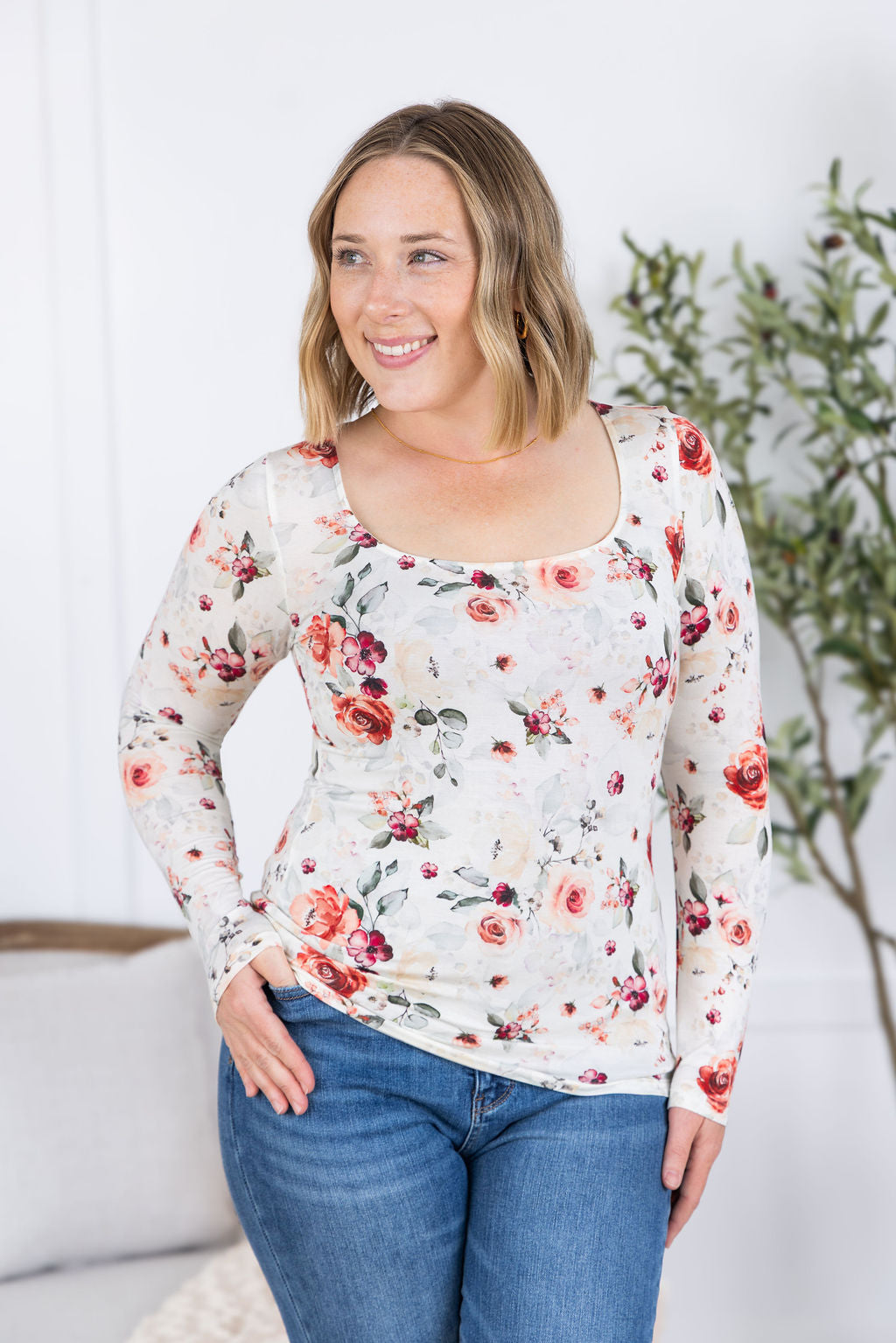 Alyssa Long Sleeve Top - Pink Bloom-Tops-Villari Chic, women's online fashion boutique in Severna, Maryland