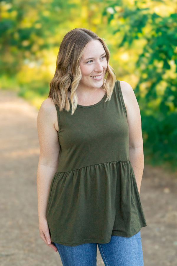 Renee Ruffle Tank - Olive-tanks-Villari Chic, women's online fashion boutique in Severna, Maryland