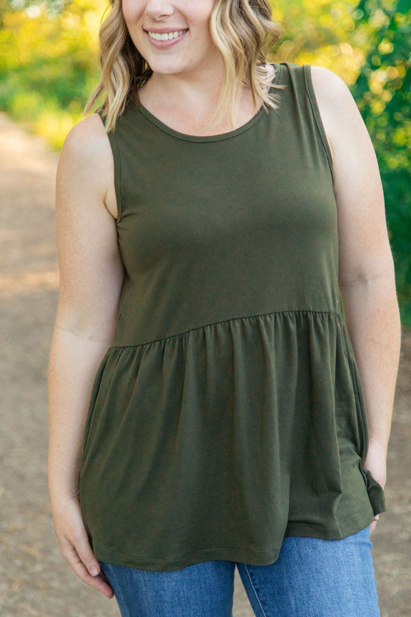Renee Ruffle Tank - Olive-tanks-Villari Chic, women's online fashion boutique in Severna, Maryland