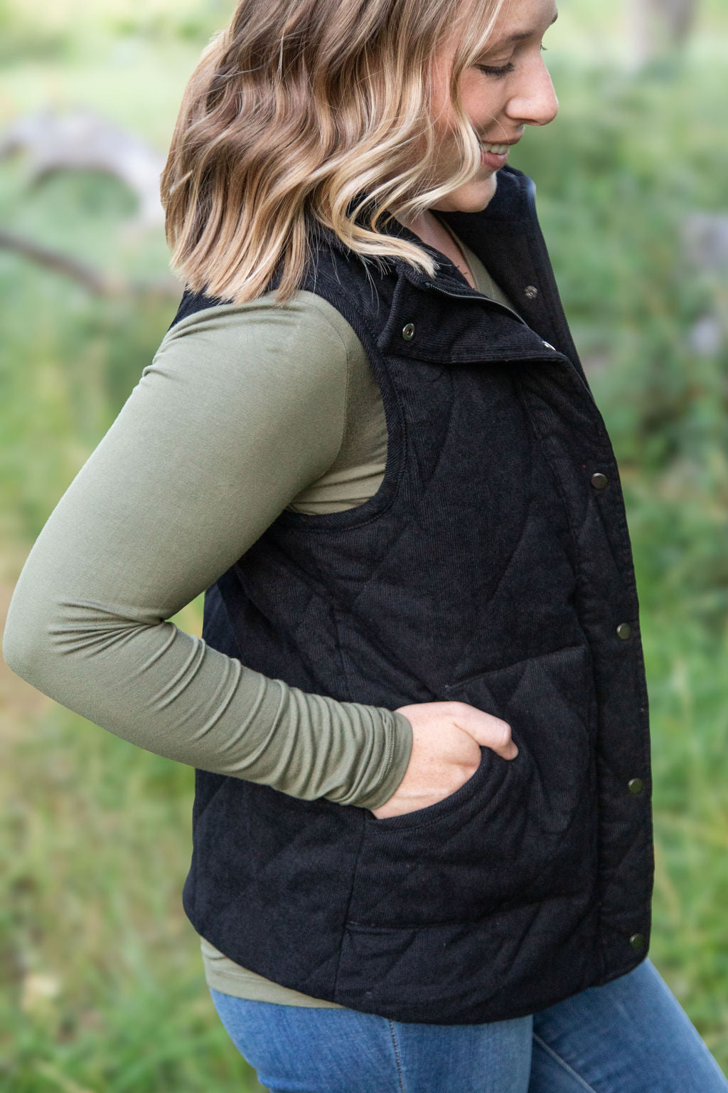 Corduroy Vest - Black-clothing-Villari Chic, women's online fashion boutique in Severna, Maryland