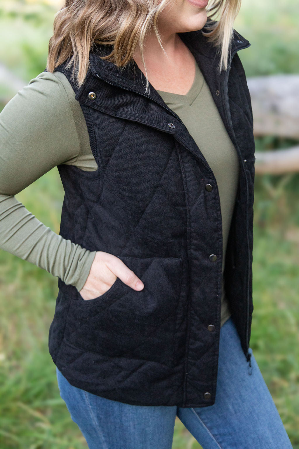 Corduroy Vest - Black-clothing-Villari Chic, women's online fashion boutique in Severna, Maryland