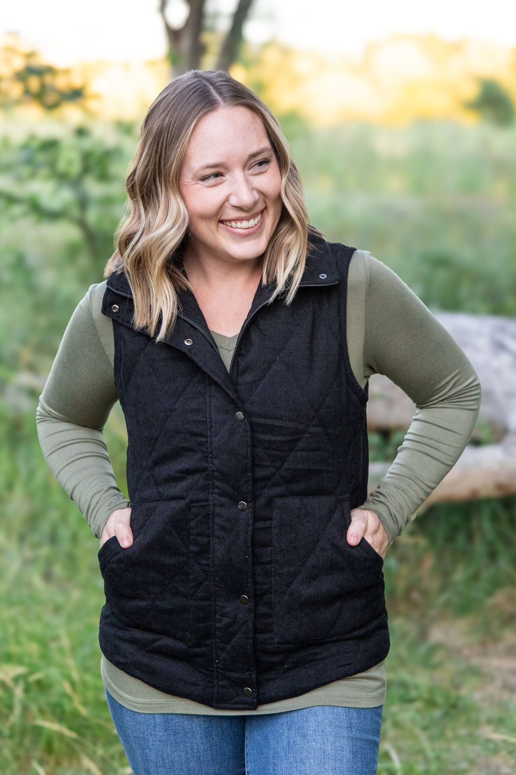 Corduroy Vest - Black-clothing-Villari Chic, women's online fashion boutique in Severna, Maryland