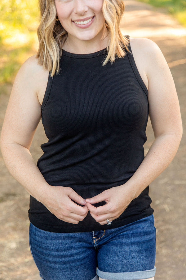 Tara Ribbed Tank - Black-Tops-Villari Chic, women's online fashion boutique in Severna, Maryland