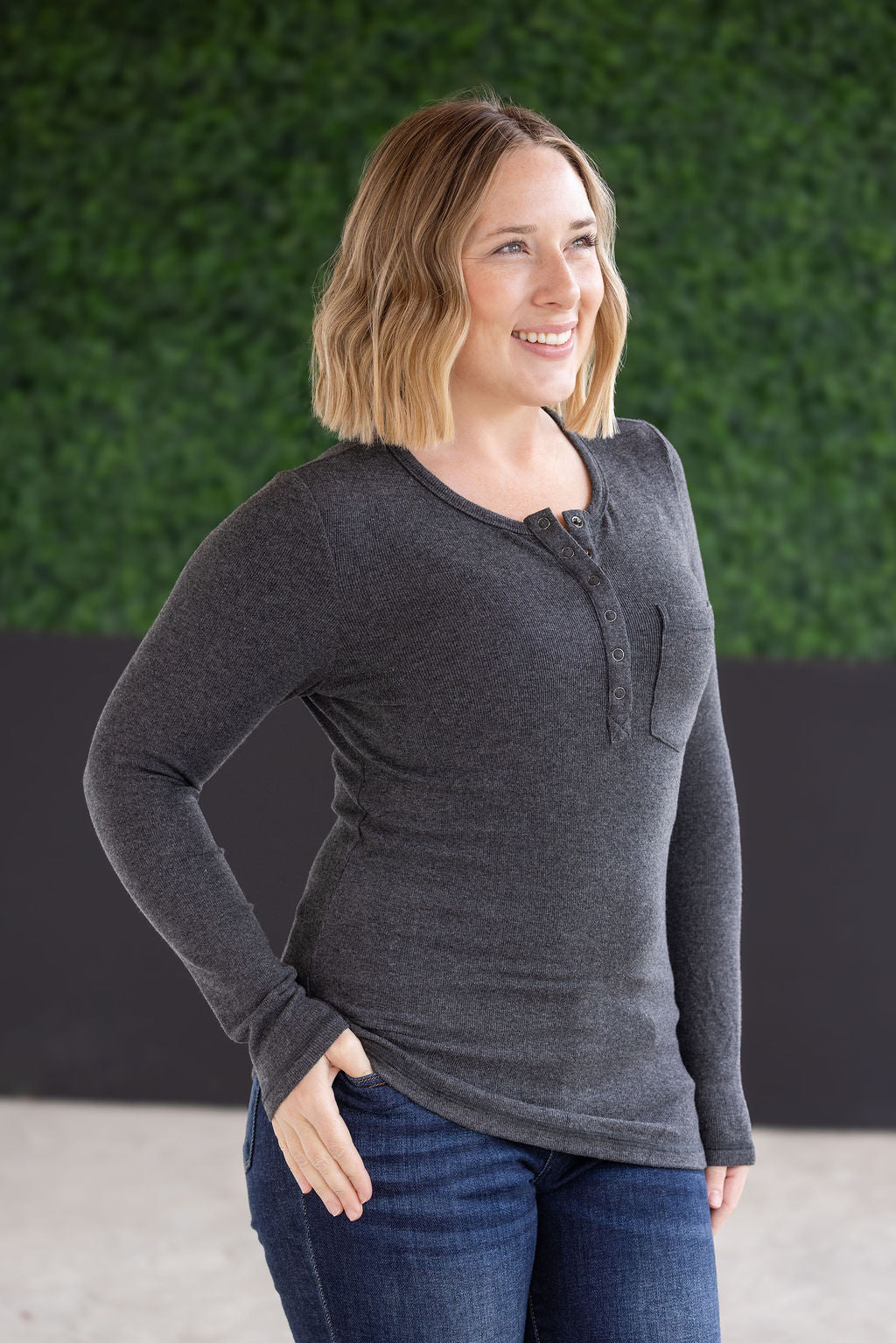 Georgia Long Sleeve Top - Charcoal-Tops-Villari Chic, women's online fashion boutique in Severna, Maryland